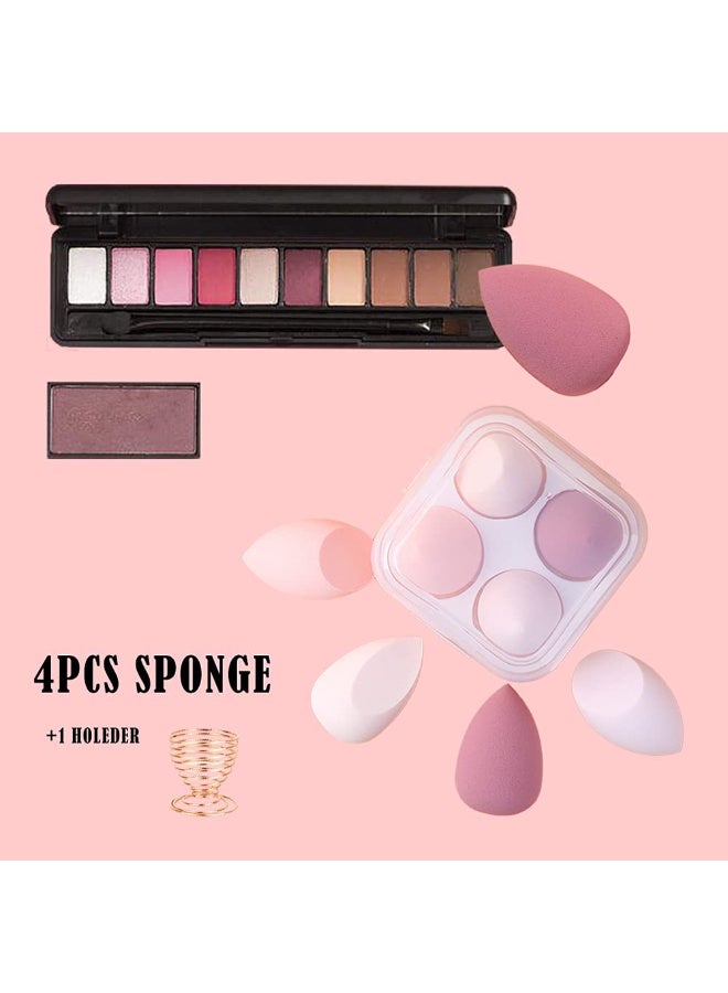 Generic 5 Pcs Makeup Sponges Set - 4 Beauty sponges Blending Blenders with 1 Holder and Egg Case, Flawless for Cream, Powder and Liquid (Pink)  - Image 4