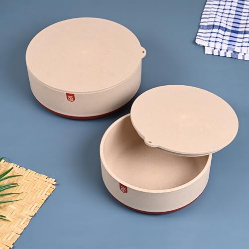Eha Earth Friendly Terravo Storage Containers for Kitchen | Storage Bowls Made with Rice Husk Biocomposite | Bowl with Lid | Antiskid & Airtight Containers | 2200 ml, 1200ml | Pack of 2 | Red - Image 1