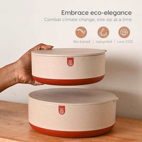 Eha Earth Friendly Terravo Storage Containers for Kitchen | Storage Bowls Made with Rice Husk Biocomposite | Bowl with Lid | Antiskid & Airtight Containers | 2200 ml, 1200ml | Pack of 2 | Red - Image 3
