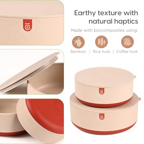Eha Earth Friendly Terravo Storage Containers for Kitchen | Storage Bowls Made with Rice Husk Biocomposite | Bowl with Lid | Antiskid & Airtight Containers | 2200 ml, 1200ml | Pack of 2 | Red - Image 5