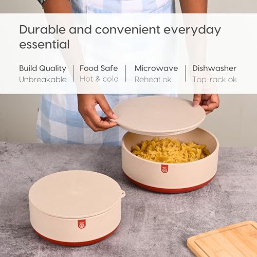 Eha Earth Friendly Terravo Storage Containers for Kitchen | Storage Bowls Made with Rice Husk Biocomposite | Bowl with Lid | Antiskid & Airtight Containers | 2200 ml, 1200ml | Pack of 2 | Red - Image 4