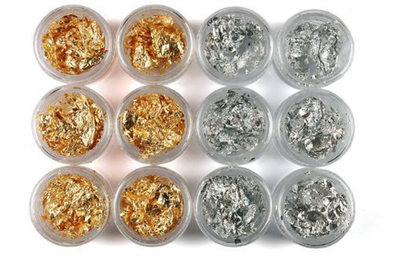 Minejin خيوط فن الأظافر باللونين الذهبي والفضي ورقائق فويل أكريليك جل UV ،