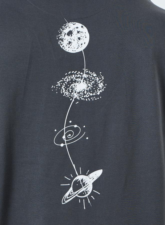 Styli Men Grey Oversized T-Shirt with Galaxy Print Back - Image 4