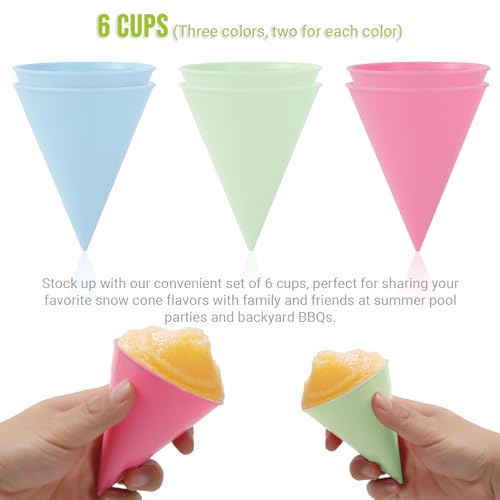 Calvana (6-pack) Reusable Plastic Snow Cone Cups, Compatible with Nostalgia and Cuisinart Snow Cone Machine, Shaved Ice Cups for Syrup, Kid-Friendly, 6oz - Image 4
