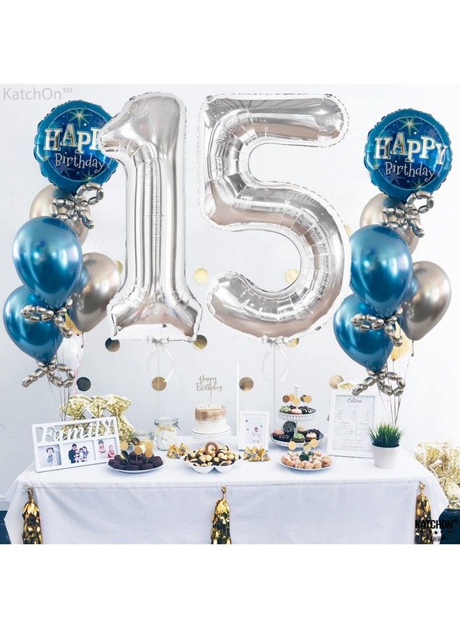 KATCHON Giant Silver 15 Balloons Number 40 Inch ; Number 15 Balloons Happy 15Th Birthday Decorations For Girls ; Silver 15 Number Balloon 15 Birthday Decorations Boy ; 15Th Birthday Decorations For Boys - Image 3