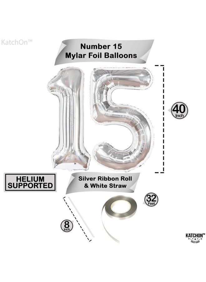 KATCHON Giant Silver 15 Balloons Number 40 Inch ; Number 15 Balloons Happy 15Th Birthday Decorations For Girls ; Silver 15 Number Balloon 15 Birthday Decorations Boy ; 15Th Birthday Decorations For Boys - Image 5