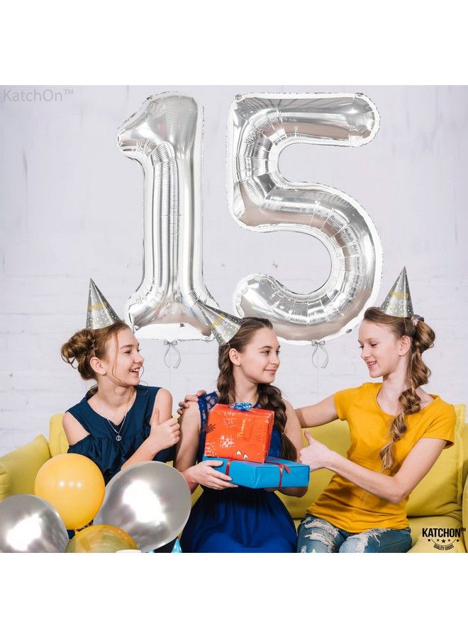 KATCHON Giant Silver 15 Balloons Number 40 Inch ; Number 15 Balloons Happy 15Th Birthday Decorations For Girls ; Silver 15 Number Balloon 15 Birthday Decorations Boy ; 15Th Birthday Decorations For Boys - Image 4