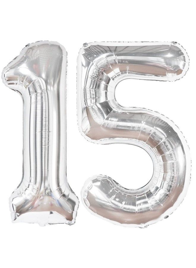KATCHON Giant Silver 15 Balloons Number 40 Inch ; Number 15 Balloons Happy 15Th Birthday Decorations For Girls ; Silver 15 Number Balloon 15 Birthday Decorations Boy ; 15Th Birthday Decorations For Boys - Image 1