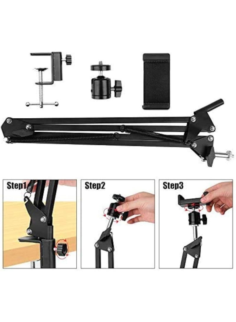 SHOPEE Overhead Video Stand Phone Holder Articulating Arm Phone Mount Table Top Scissor Boom Arm Articulating Phone Stand Tablet Phone Holder for Streaming Phone Baking Crafting Videos and More - Image 3