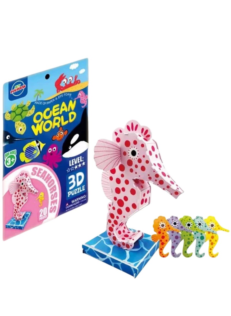 Kid's Ocean World Animals DIY Puzzle: 3D Seahorses Paper Model Kit - Quick Assembly Educational Toy to Boost Spatial IQ - Image 1