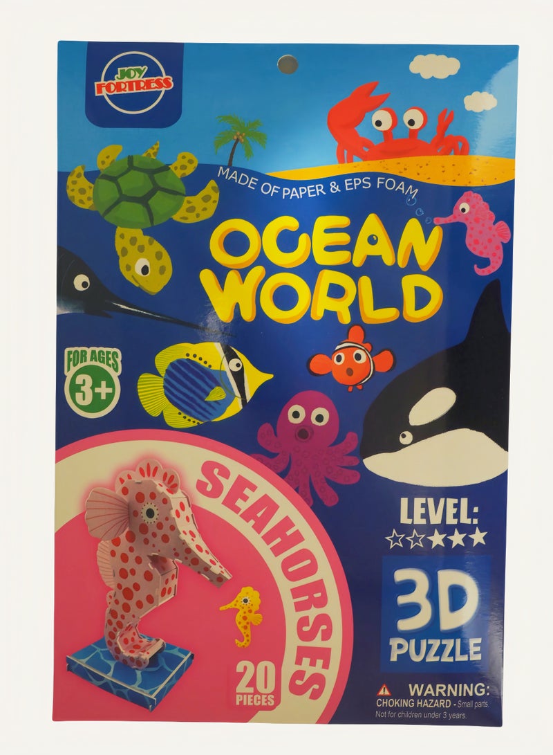Kid's Ocean World Animals DIY Puzzle: 3D Seahorses Paper Model Kit - Quick Assembly Educational Toy to Boost Spatial IQ - Image 2
