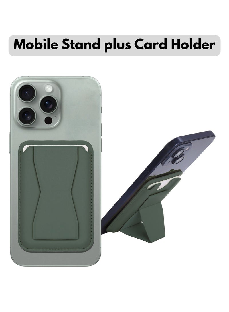 ELTRAZONE Leather Mobile Stand with 3 Card Holder – 2 in 1 Universal Wallet & Phone Stand, Stick-On Design for All Phones | Dark Green - Image 1