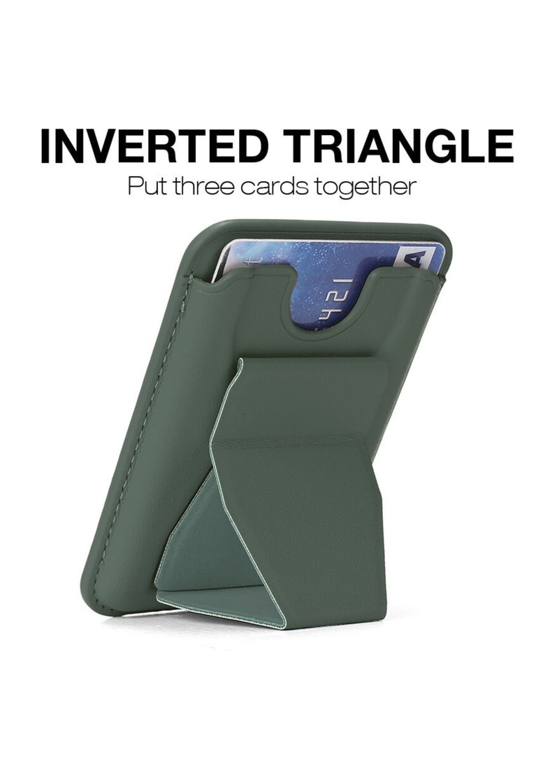 ELTRAZONE Leather Mobile Stand with 3 Card Holder – 2 in 1 Universal Wallet & Phone Stand, Stick-On Design for All Phones | Dark Green - Image 5