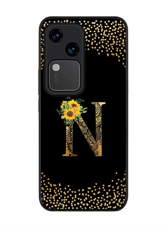 Stylizedd Rugged Black edge case for Vivo V30 5G, Flexible Cover -  Custom Monogram Initial Letter Mandala Floral Pattern Alphabet - N ( Black ) - Image 1