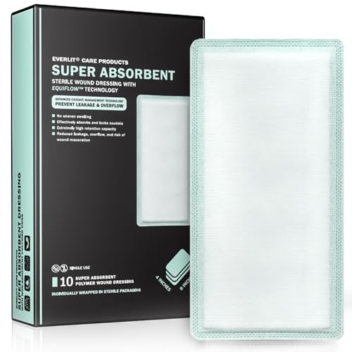 EVERLIT CARE EquiFlow Super Absorbent Dressing for Heavily Exuding Wound | Fast-Absorbing Non-Adhesive Polymer Dressing with Nonstick Gauze Pad | High Absorption & Retention | Pack of 10 (4" x 8") - Image 1