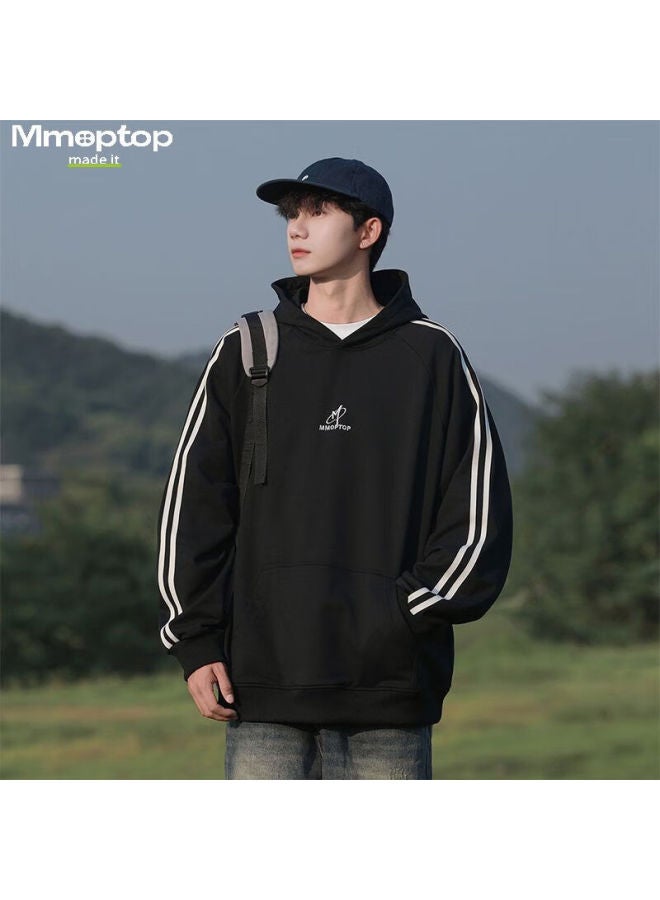 Mmoptop American-style High Street Hooded Sweatshirt For Men, Spring And Autumn Style, Winter Hong Kong Fashion Casual Top W61 Black L - Image 3