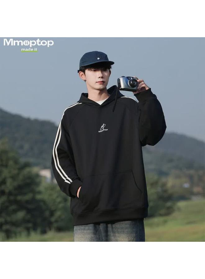 Mmoptop American-style High Street Hooded Sweatshirt For Men, Spring And Autumn Style, Winter Hong Kong Fashion Casual Top W61 Black L - Image 2