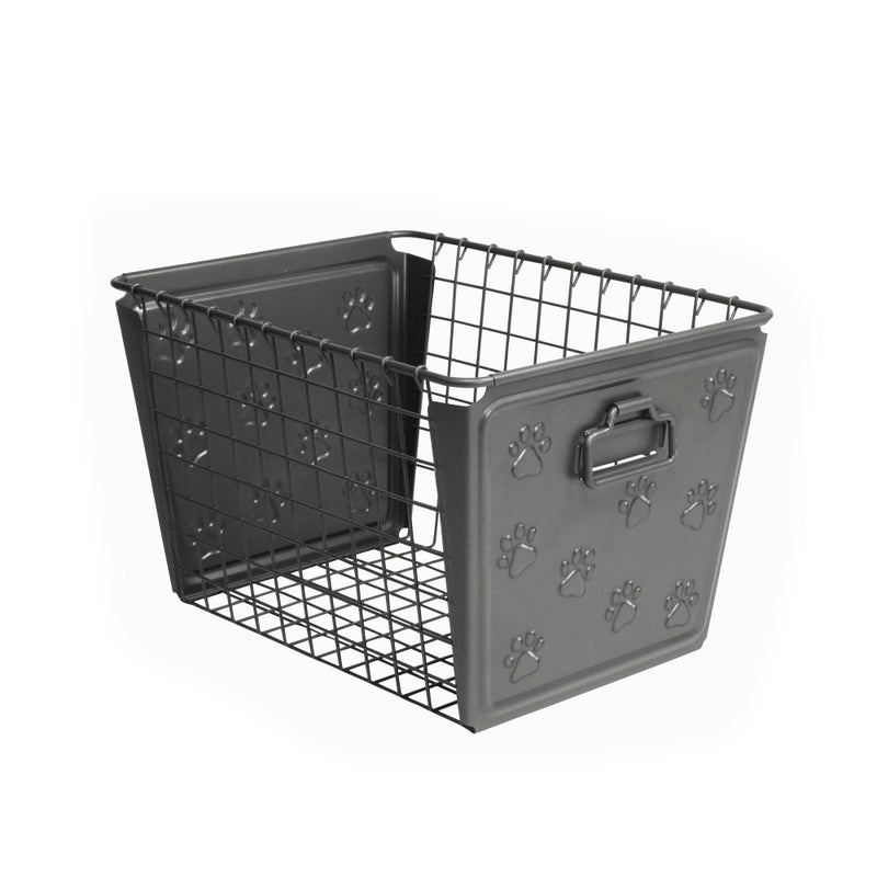 Spectrum Spectrum Diversified Paws Macklin Basket Steel Bin with Cute Pawprint Design Pet Accessory RustResistant Finish Cat  Dog Toy Organization  Storage Medium Industrial Gray 