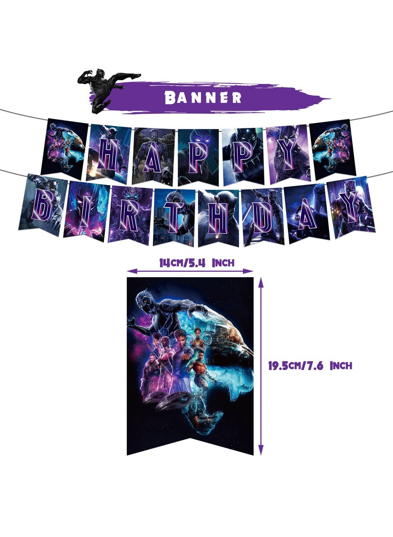 عام تزيين حفلة بلاك بانثر، لوازم عيد ميلاد بلاك بانثر، لوازم حفلة بلاك بانثر تشمل شعار، شرائح كعك، بالون لتزيين حفلة موضوع بلاك بانثر. - Image 2