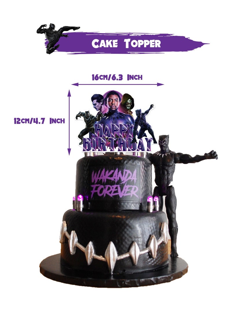 عام تزيين حفلة بلاك بانثر، لوازم عيد ميلاد بلاك بانثر، لوازم حفلة بلاك بانثر تشمل شعار، شرائح كعك، بالون لتزيين حفلة موضوع بلاك بانثر. - Image 3