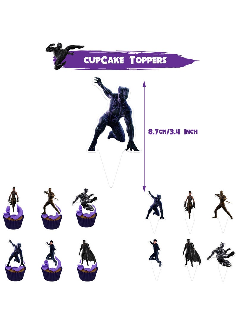 عام تزيين حفلة بلاك بانثر، لوازم عيد ميلاد بلاك بانثر، لوازم حفلة بلاك بانثر تشمل شعار، شرائح كعك، بالون لتزيين حفلة موضوع بلاك بانثر. - Image 4