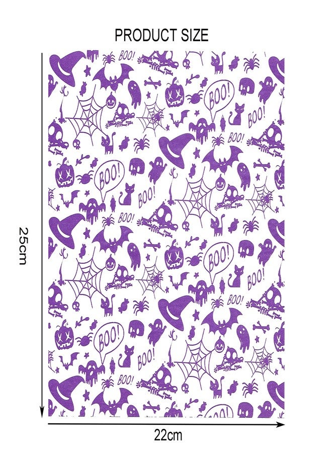 Suiwen 100pcs Halloween Wax Paper Sheet, Food Picnic Printed with Ghost, Spider, Pumpkin and Spiderweb, Greaseproof, Waterproof Dry Hamburger Liners Wrapping Tissue (Purple) - Image 3