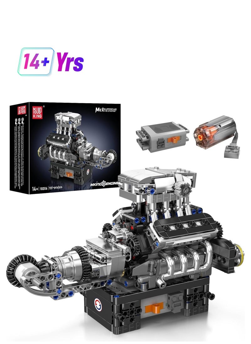 mould king V8 Engine Model Kit That Works for 14+ Kids Boys and Adults, 10206 MCL V8 DIY Car Engine Model Educational Experiment Toy, 737Pcs  - Image 1