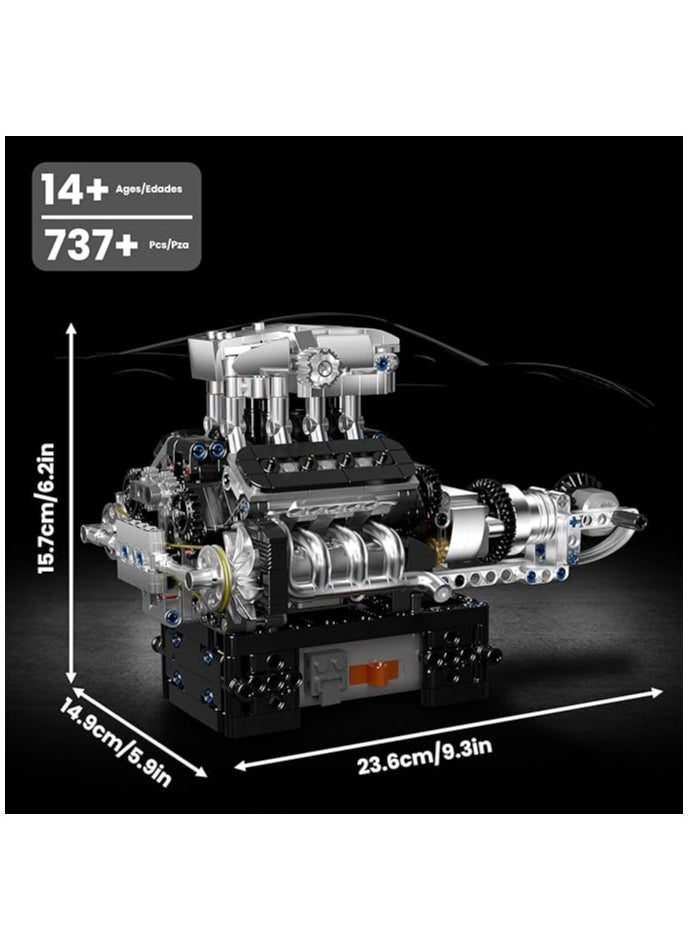mould king V8 Engine Model Kit That Works for 14+ Kids Boys and Adults, 10206 MCL V8 DIY Car Engine Model Educational Experiment Toy, 737Pcs  - Image 3