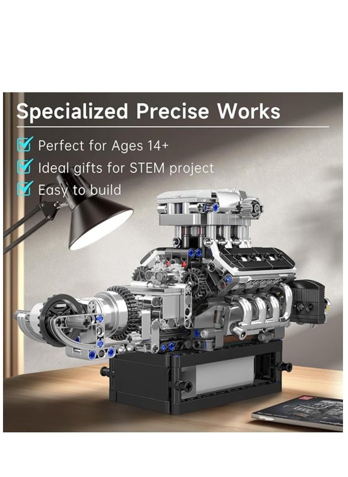 mould king V8 Engine Model Kit That Works for 14+ Kids Boys and Adults, 10206 MCL V8 DIY Car Engine Model Educational Experiment Toy, 737Pcs  - Image 4