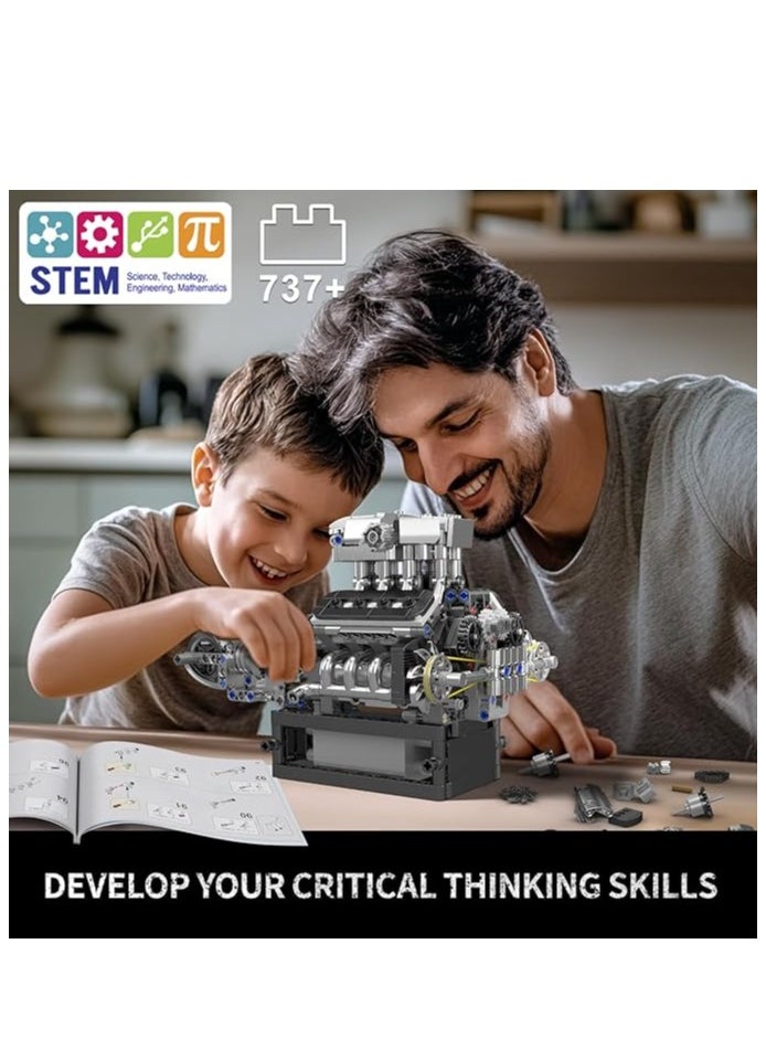 mould king V8 Engine Model Kit That Works for 14+ Kids Boys and Adults, 10206 MCL V8 DIY Car Engine Model Educational Experiment Toy, 737Pcs  - Image 5