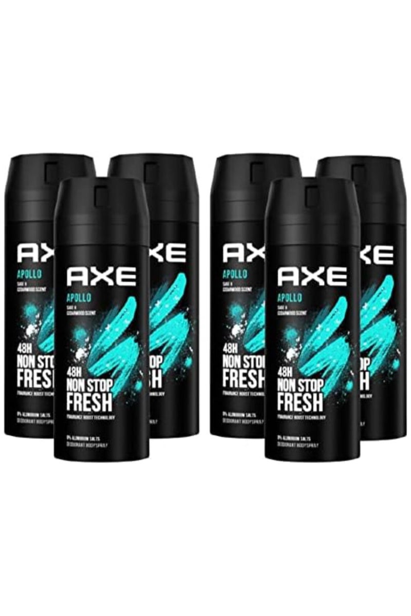 Axe Apollo Sage and Cedarwood Body Deodorant Spray Pack of 6