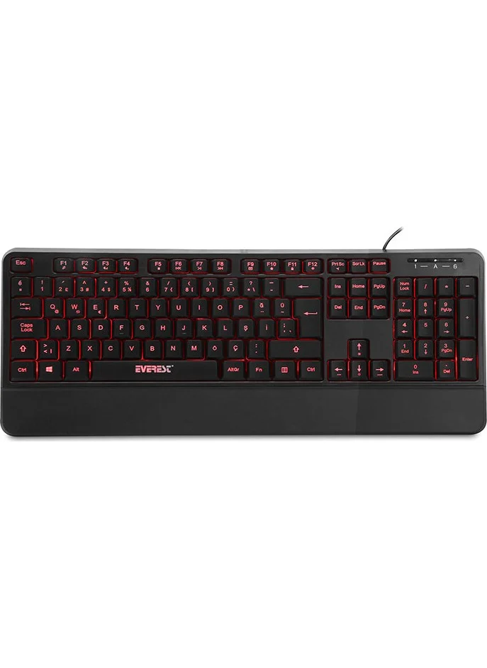 إيفرست KB-R61 BRIGHT Black USB 3 Color Illuminated Q Fixed Wrist Support Gaming Player Multimedia Keyboard