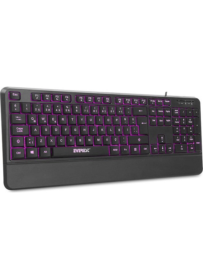 Everest KB-R61 BRIGHT Black USB 3 Color Illuminated Q Fixed Wrist Support Gaming Player Multimedia Keyboard  - Image 2