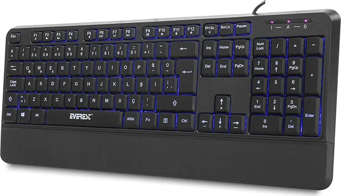 Everest KB-R61 BRIGHT Black USB 3 Color Illuminated Q Fixed Wrist Support Gaming Player Multimedia Keyboard
