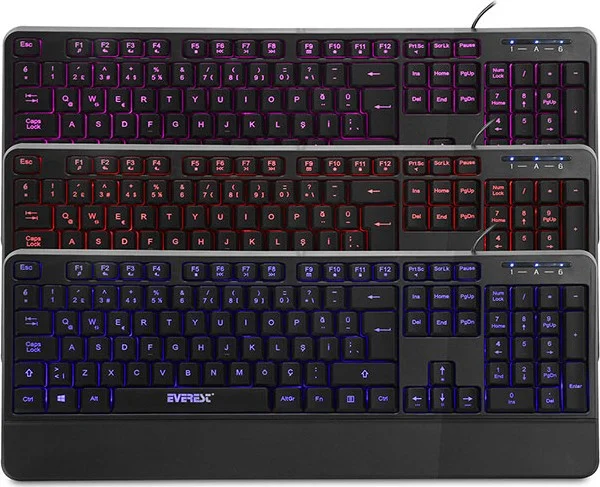 Everest KB-R61 BRIGHT Black USB 3 Color Illuminated Q Fixed Wrist Support Gaming Player Multimedia Keyboard