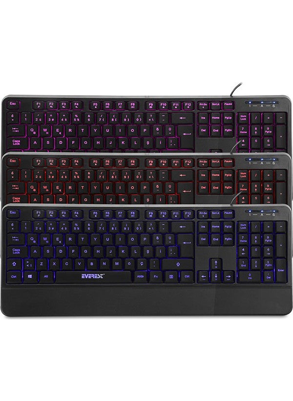 Everest KB-R61 BRIGHT Black USB 3 Color Illuminated Q Fixed Wrist Support Gaming Player Multimedia Keyboard  - Image 4