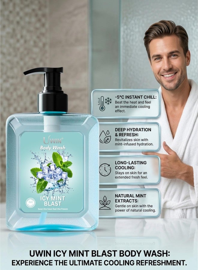 UWIN Icy Mint Blast Body Wash, -5°C Instant Chill Effect, Deep Hydration with Natural Mint Extracts, 250ml - Image 2