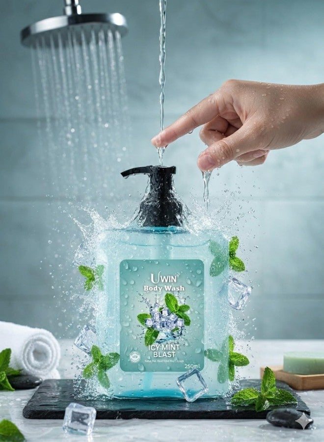 UWIN Icy Mint Blast Body Wash, -5°C Instant Chill Effect, Deep Hydration with Natural Mint Extracts, 250ml - Image 3