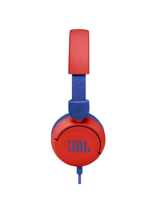 JBL Jr 310 Kid Wired On-Ear Headphones With Safe Sound - Built In Mic - Padded Headband - Ear Cushion - Flat Cable Red - Image 3