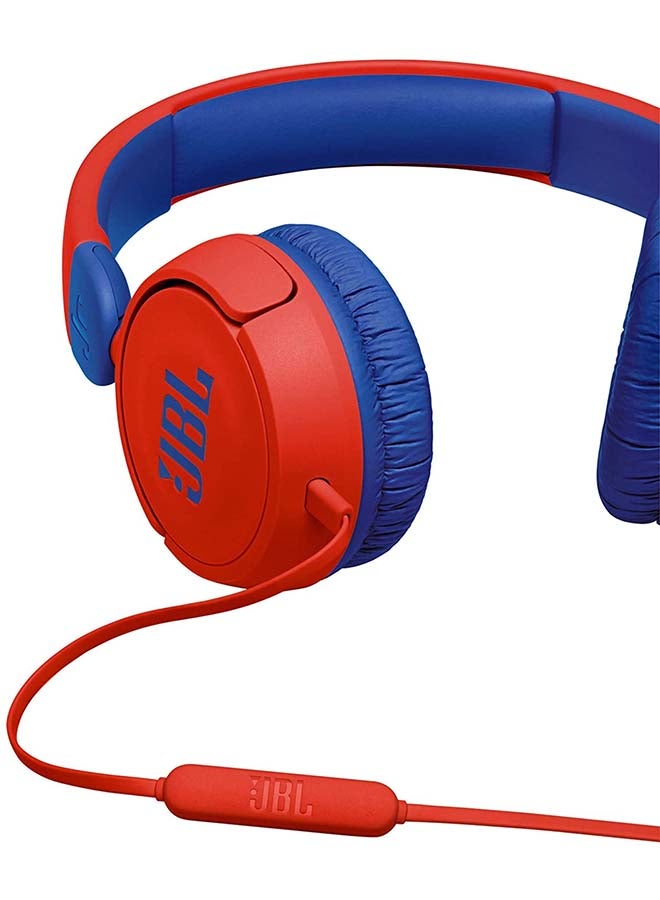 JBL Jr 310 Kid Wired On-Ear Headphones With Safe Sound - Built In Mic - Padded Headband - Ear Cushion - Flat Cable Red - Image 2