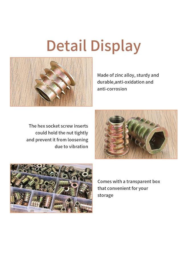 yongsheng - 230 Pcs Threaded Inserts Nuts, Threaded Wood Inserts Nuts Assortment Tool Kit, 11 Sizes Metric M4/M5/M6/M8/M10 Hex Socket Drive Furniture Screw - Image 1