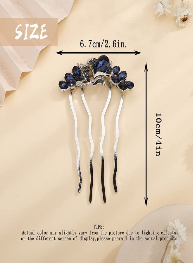 Aimimier Flower Crystal Styling Hair Combs Dainty Rhinestone Twist Combs Alloy Hair Pieces Hair Accessories for Women and Girls(Blue) - Image 3