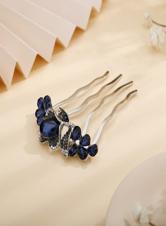 Aimimier Flower Crystal Styling Hair Combs Dainty Rhinestone Twist Combs Alloy Hair Pieces Hair Accessories for Women and Girls(Blue) - Image 4