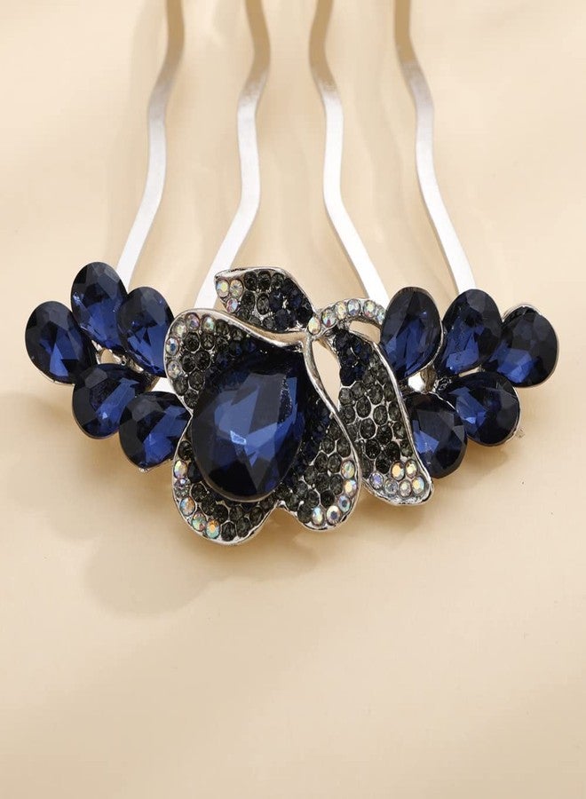 Aimimier Flower Crystal Styling Hair Combs Dainty Rhinestone Twist Combs Alloy Hair Pieces Hair Accessories for Women and Girls(Blue) - Image 5