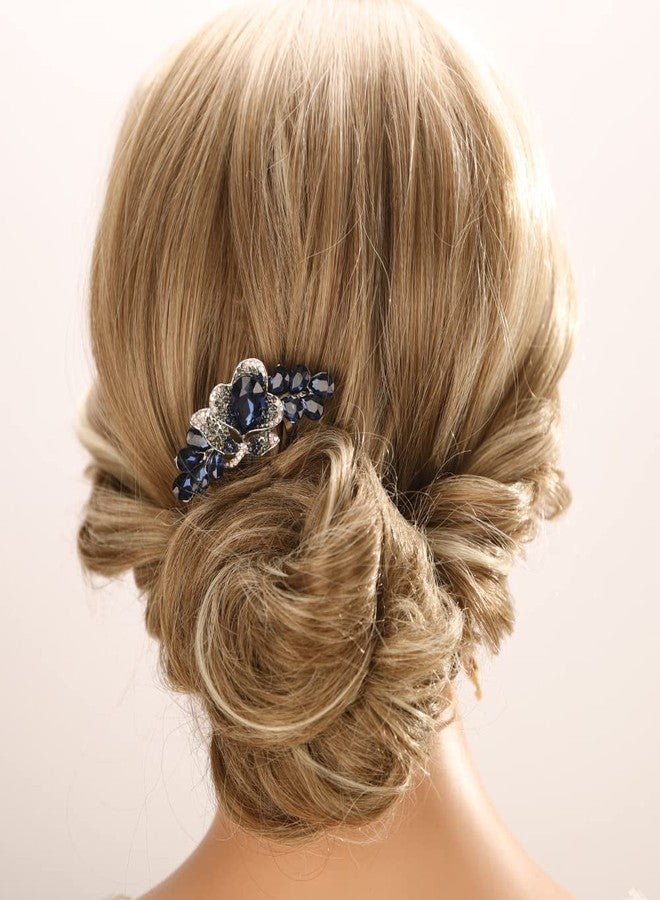 Aimimier Flower Crystal Styling Hair Combs Dainty Rhinestone Twist Combs Alloy Hair Pieces Hair Accessories for Women and Girls(Blue) - Image 1