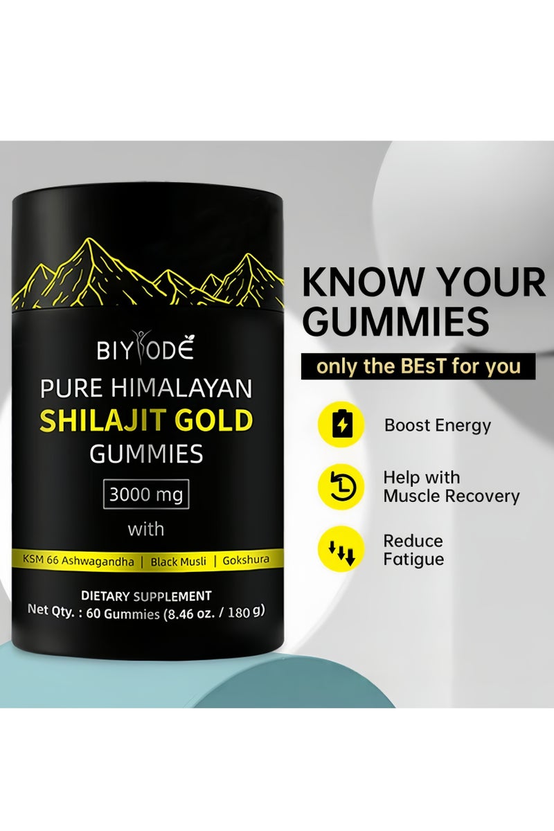 BIYODE Pure Himalayan Shilajit Gummies Gold I Lab Tested I No Added Sugar I Ashwagandha, Gokshura| Fulvic Acid & 85+ Trace Minerals I for Men, Women I Non-GMO I 100% Natural & Organic I 60 Gummy  - Image 2