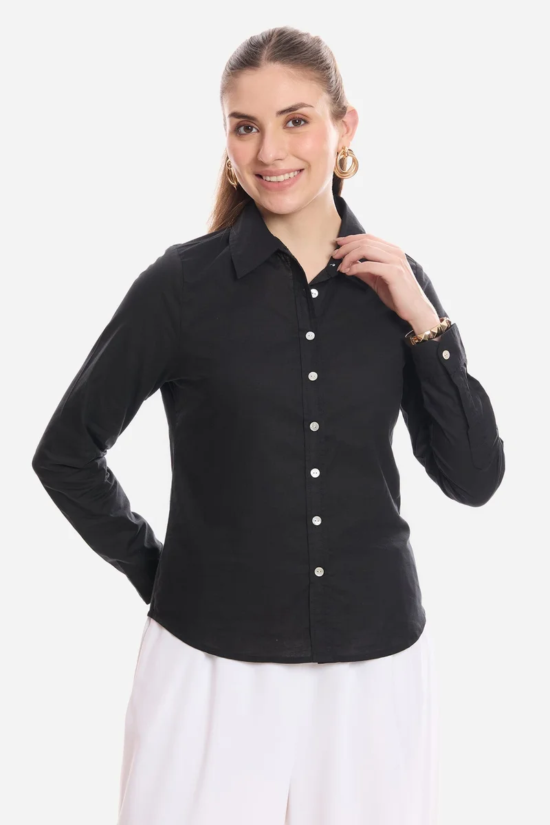 فيرجيو Solid Viscose Button Down Shirt for Women