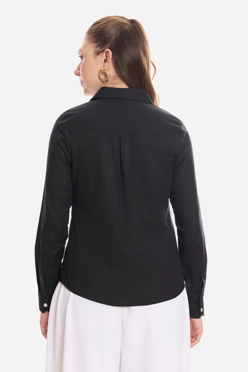Virgio Black Solid Viscose Button Down Shirt for Women for Women | Best Price UAE