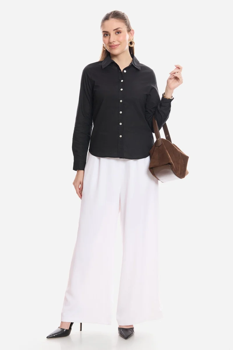 فيرجيو Solid Viscose Button Down Shirt for Women