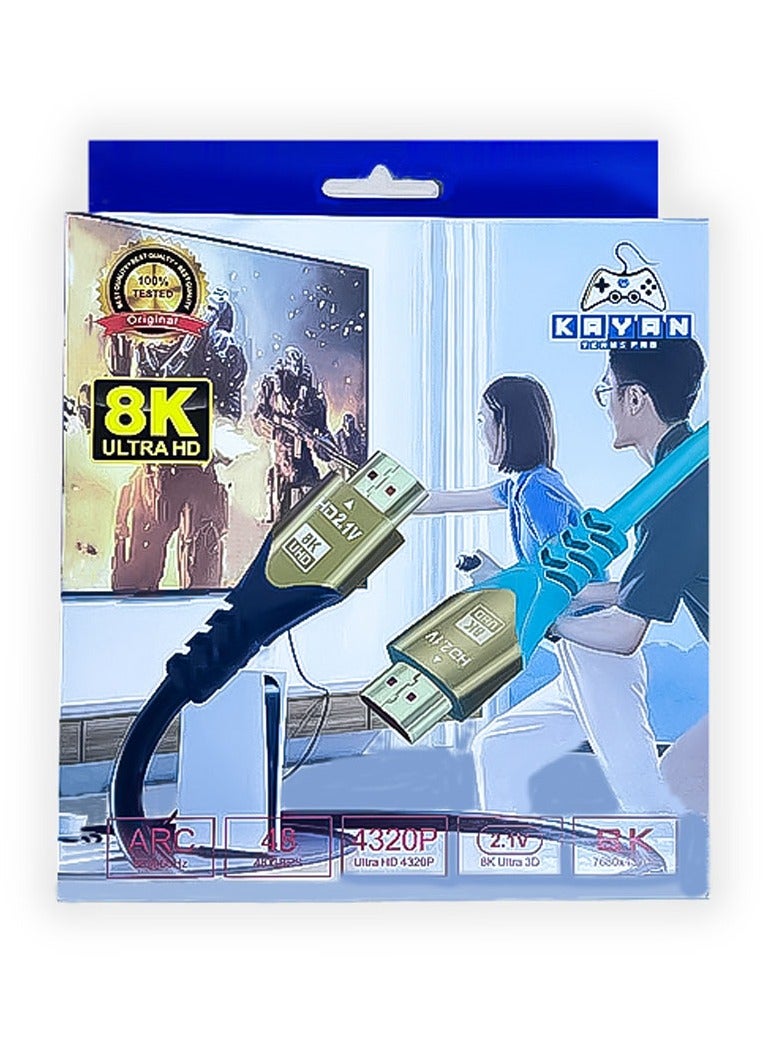كايان كابل HDMI 2.1 فائق الدقة 8K - 48 جيجابت في الثانية، 4320 بكسل، HDR10، eARC، متوافق مع PS5/PS4/Xbox/TV/Projector - Image 1